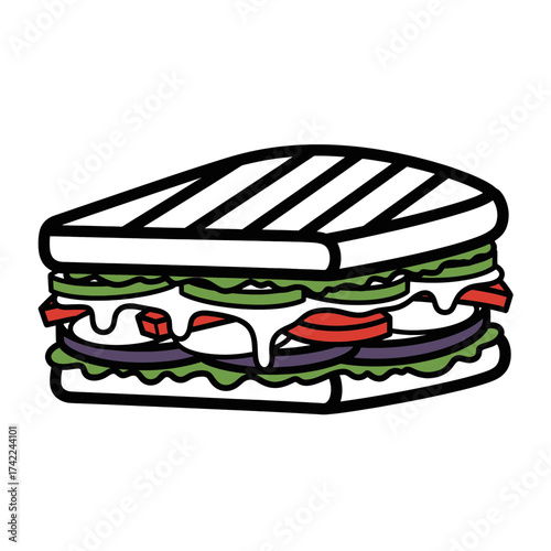 Delicious and appetizing sandwich with fresh ingredients and grilled bread.