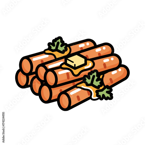 Delicious golden brown sausage rolls with butter and parsley.