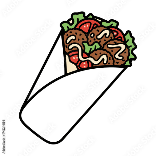 Delicious falafel wrap with fresh vegetables and creamy sauce 1.