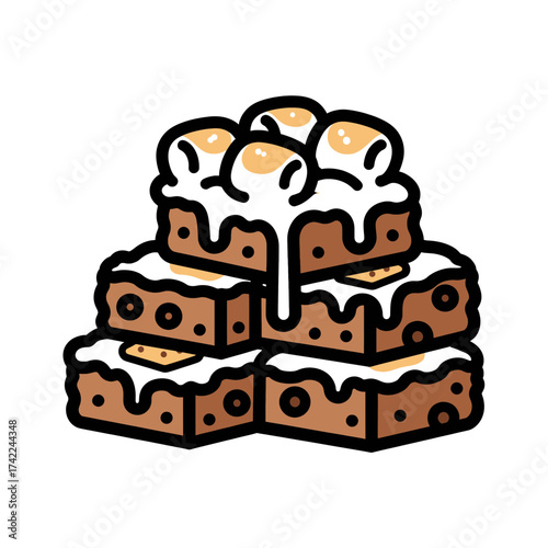 Delicious Brownies with Marshmallows and White Frosting Sweet Dessert.