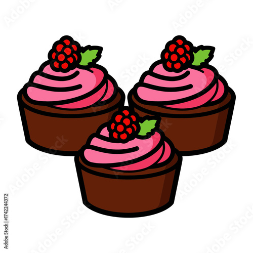 Delicious cupcakes with pink frosting and fresh raspberries a sweet treat.
