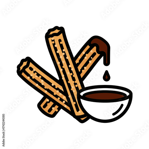 Churros with chocolate dipping sauce a delicious dessert concept.