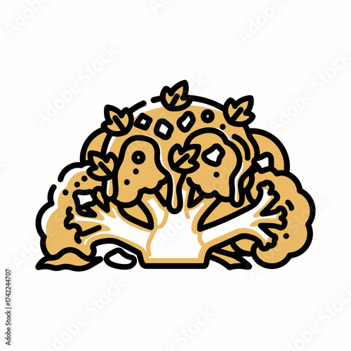 Illustration of a cauliflower vegetable with black outline and yellow fill.