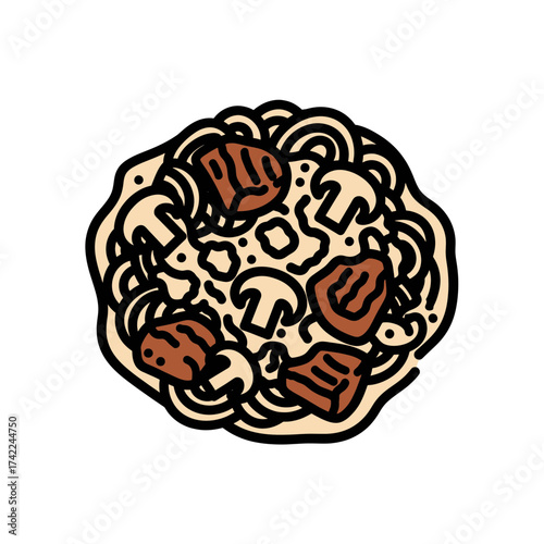 Delicious pasta dish with mushrooms and meat a culinary delight.