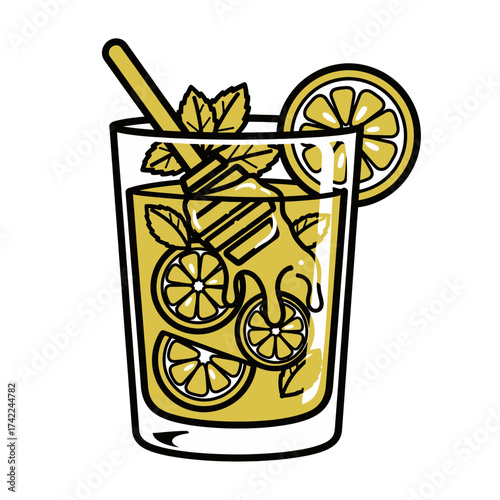 Refreshing Lemonade Cocktail with Mint and Lemon Slices.