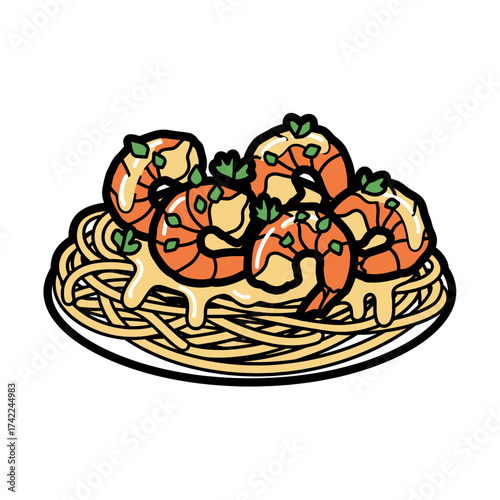 Delicious pasta dish with shrimp and creamy sauce a culinary delight.