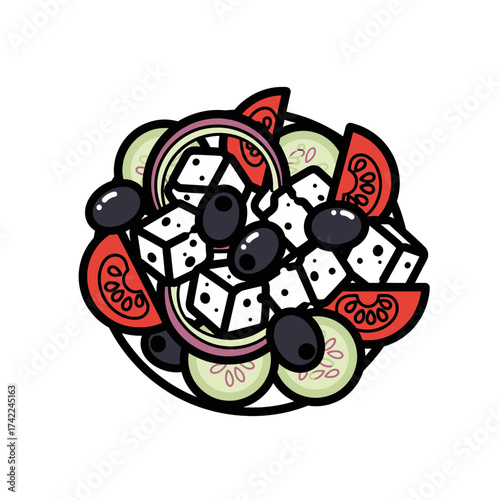 Fresh and healthy Greek salad with feta cheese and olives.