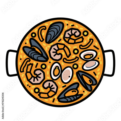 Delicious Spanish Paella Dish with Seafood and Rice a Culinary Delight.