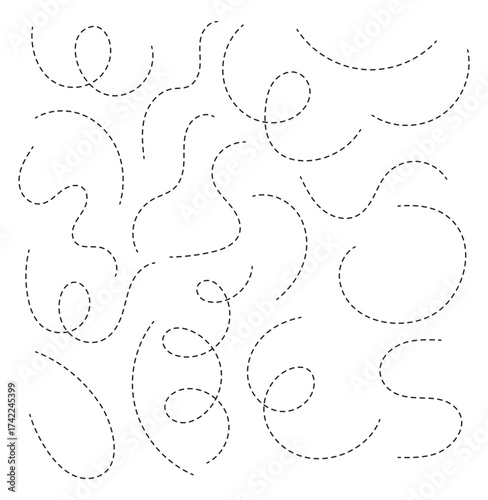Hand drawn curve dotted line . dashed hand drawn squiggle loopy line set . vector icon .