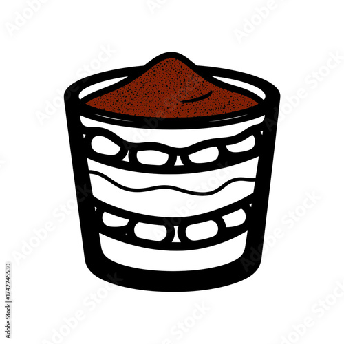 Delicious Tiramisu Dessert in a Glass with Cocoa Powder.