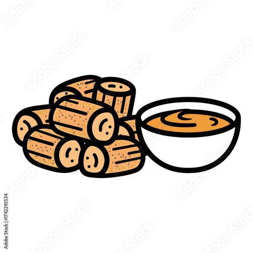 Delicious golden fried food with dipping sauce perfect snack or appetizer.