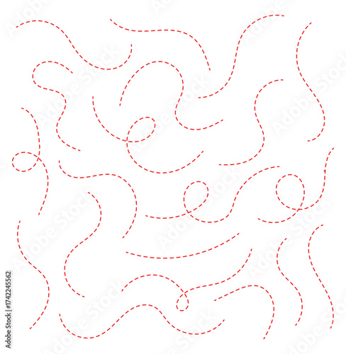 Hand drawn squiggle loopy line vector icon, abstract curved dotted line, abstract hand drawn dotted line collection. Dotted spiral curve line. Hand drawn curly border. Long squiggle dashed vector