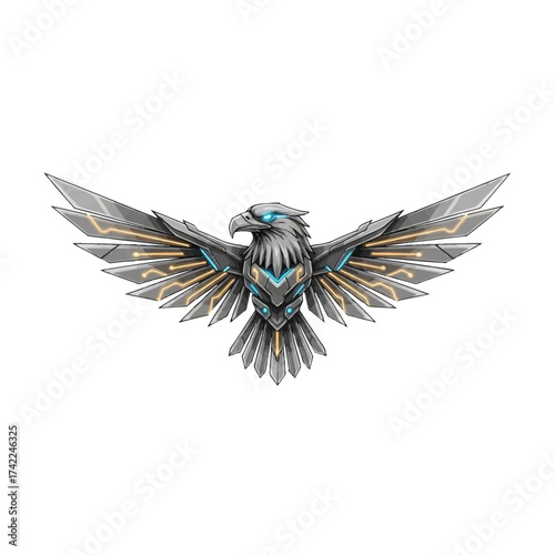 Futuristic eagle soars with power, a dynamic symbol of innovation and freedom, perfect for tech brands and modern design projects needing visual impact