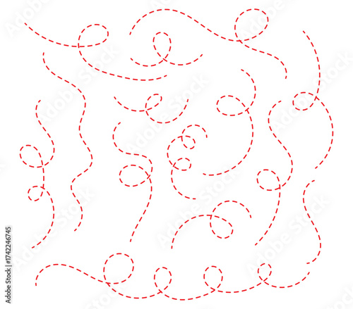 Hand drawn curve dotted line, Spiral dotted line hand drawn, Dotted lines path travel, dotted line trip dashed trace destination track plan and silhouette, travelling symbol. Vector illustration