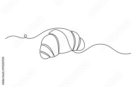 Croissant food pastry continuous one line drawing minimalist style isolate outline vector sketch
