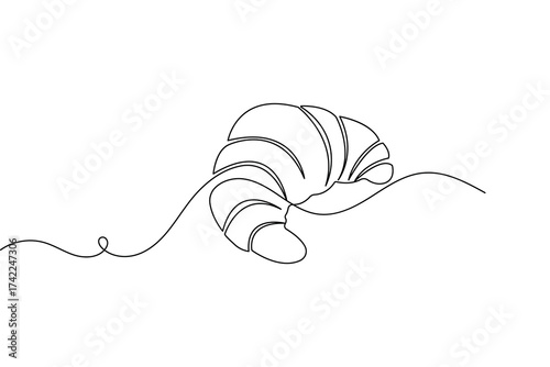 Croissant food pastry continuous one line drawing minimalist style isolate outline vector sketch
