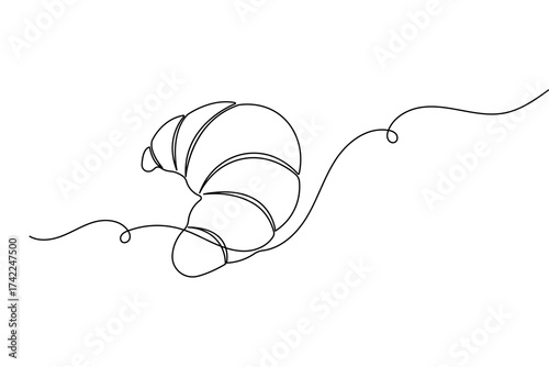Croissant food pastry continuous one line drawing minimalist style isolate outline vector sketch

