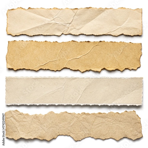 ripped element set of torn paper edges isolated with clipping path on white background. torn paper texture, ripped of paper designs and jagged paper edges create a raw, artistic ...