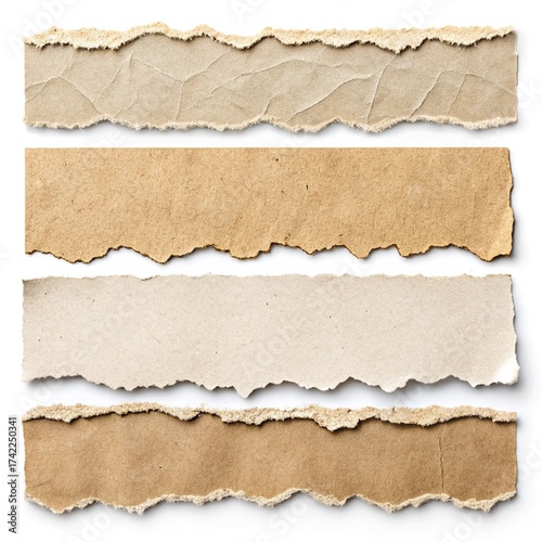 ripped element set of torn paper edges isolated with clipping path on white background. torn paper texture, ripped of paper designs and jagged paper edges create a raw, artistic ...