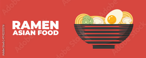 A bowl of ramen soup with chopsticks — Asian and Japanese cuisine banner. Perfect for restaurant branding, advertising, menu design, and marketing materials