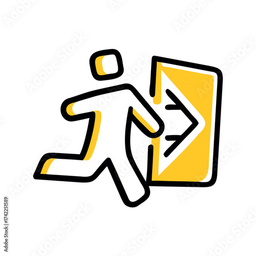 Emergency Exit Icon Depicting a Person Escaping Through a Door, Safety and Evacuation Illustration