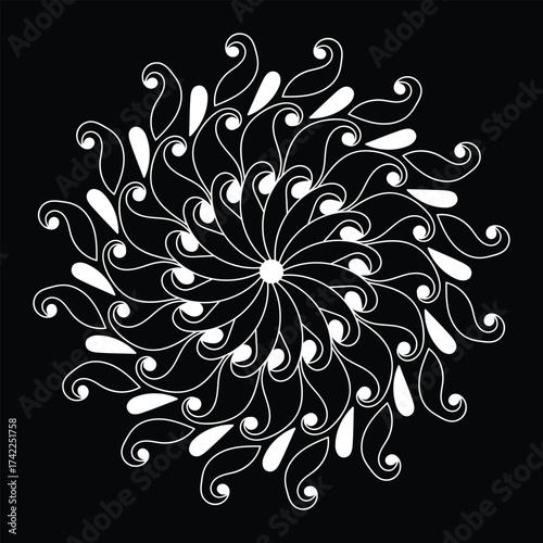 Black and white mandala vector isolated on white. Vector hand drawn circular decorative element.