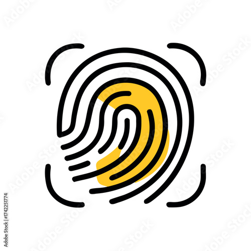 Fingerprint Authentication Icon Illustrating Biometric Identification and Security Measures for Access Control and Technology Integration in a Minimalist Design