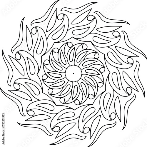 Black and white mandala vector isolated on white. Vector hand drawn circular decorative element.