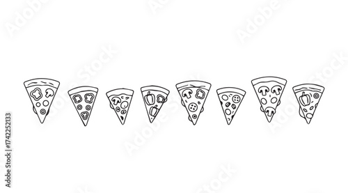 Hand drawn sketch style pizza slices isolated on for food designs vector
