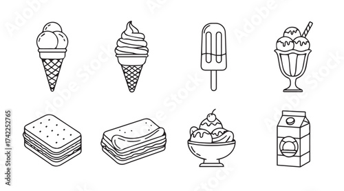 Collection of hand drawn ice cream treats and desserts for sweet refreshment vector
