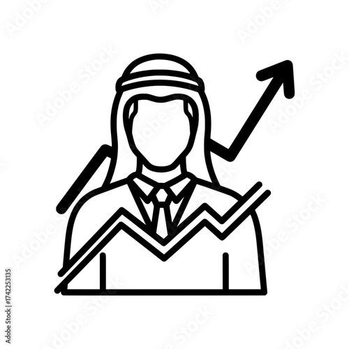 Arab businessman with financial growth graph success and profit.