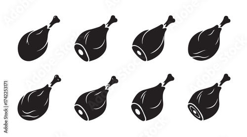 Collection of eight stylized ham hocks isolated on for food and culinary design vector
