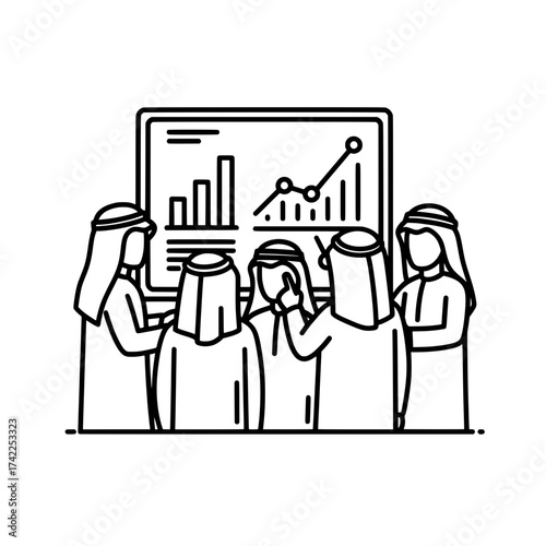 Arabian business people looking at a graph on a screen during a meeting.