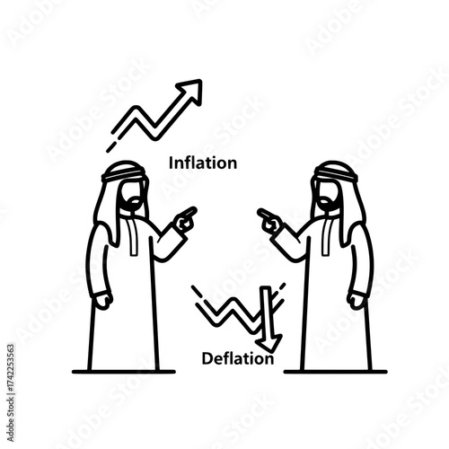 Inflation and Deflation Two Arab Men Discussing Economic Concepts.