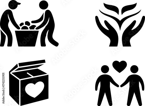 Icons representing generosity, kindness, and mutual support