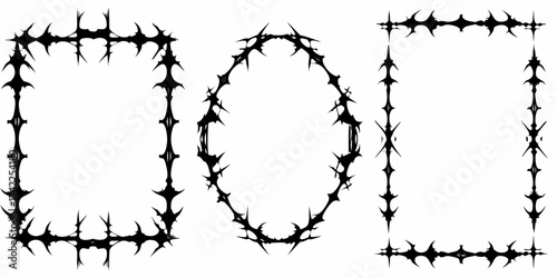 Three spiky black decorative borders or frames with sharp jagged edges on a white background