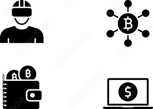Digital currency concepts including VR, network, wallet, and laptop finance.