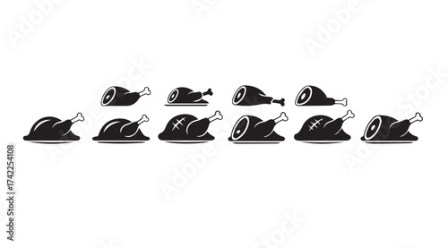 Collection of black snail shells in various poses on a vector