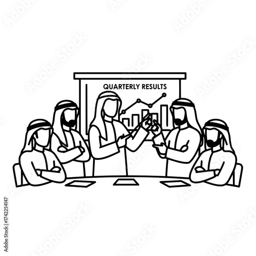 Business meeting with quarterly results presentation and discussion.