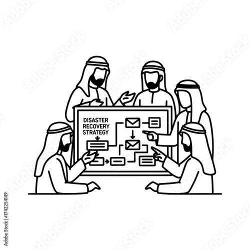 Business meeting discussing disaster recovery strategy plan.