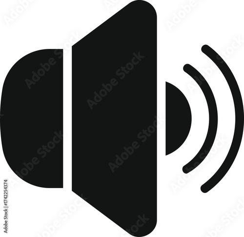 Simple black silhouette icon representing sound volume with radiating waves indicating audio output