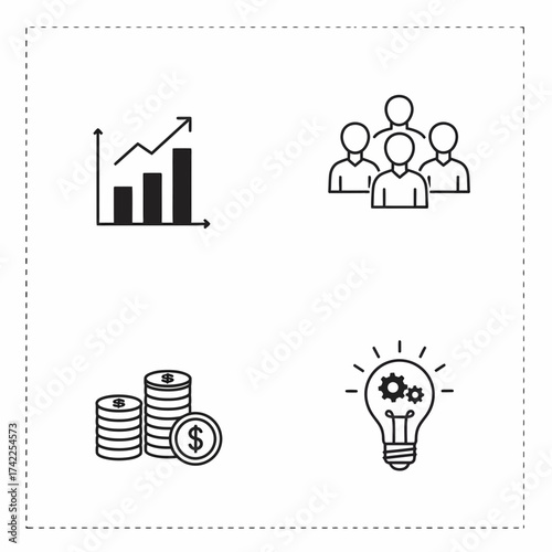 Essential elements for business startup success, showcasing teamwork, innovative ideas, financial investment, and market growth