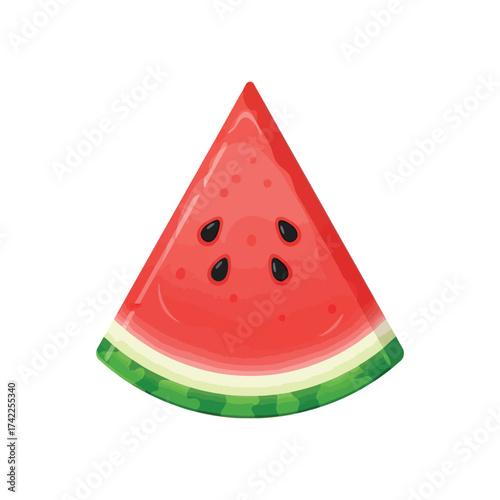 Simple Cartoon Style Watermelon Slice with Seeds and Juicy Red Flesh