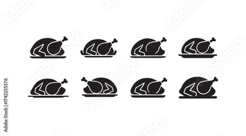 Collection of roasted chicken icons various angles serving dishes for culinary food themes vector