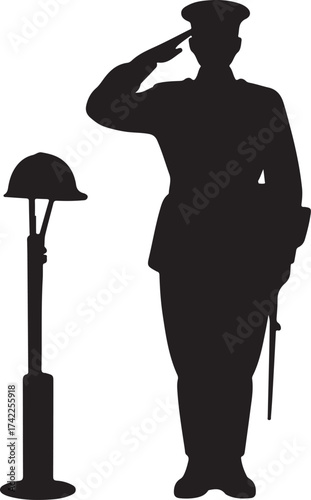 Soldier salutes fallen comrade's helmet memorial