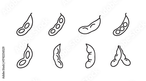 Hand drawn sketch collection of edamame pods in various dynamic poses and angles vector