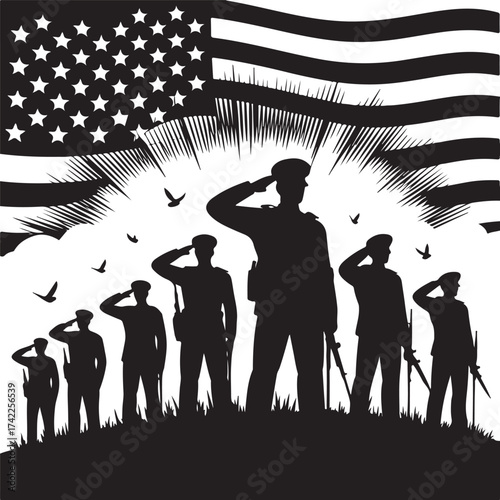 Soldiers salute flag honoring heroes patriotism freedom victory