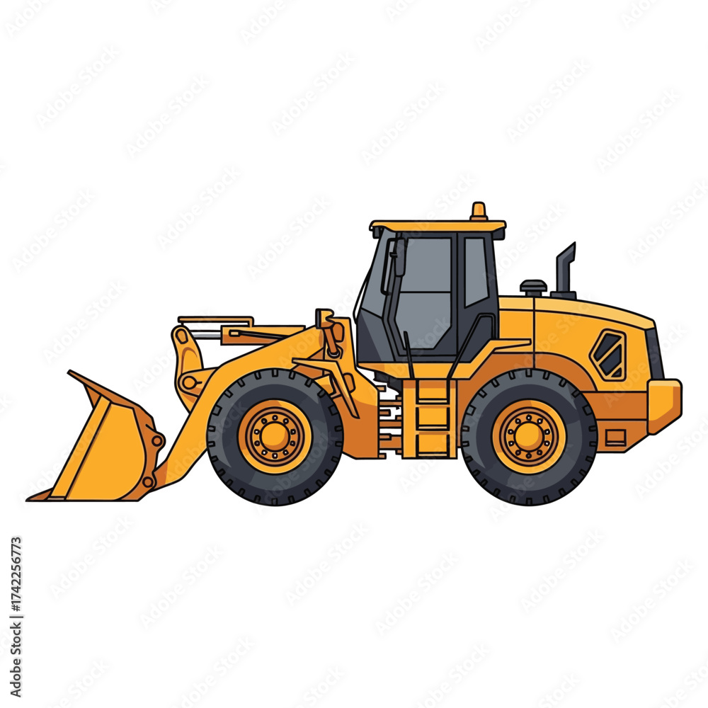 Naklejka premium Cartoon Style Detailed Yellow Front Loader Construction Heavy Equipment