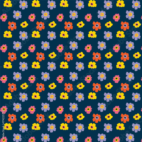 Floral Arrangement Repeating Bloom Motif on a Dark Backdrop