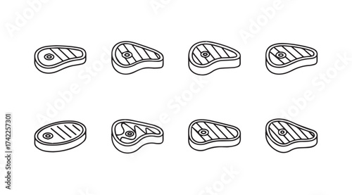 Collection of hand-drawn grilled steak icons set barbecue meat food art vector